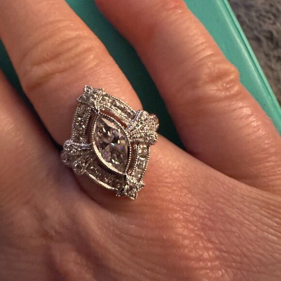 marquise cz cocktail fashion bridal ring sz 6.5 - Picture 4 of 7